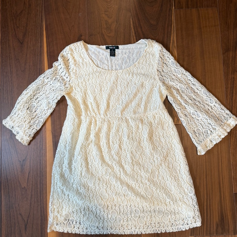 Cream Lace Scoop Neck Dress or Tunic